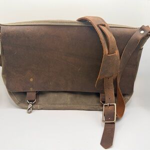 In Blue Handmade Pecan Waxed Canvas & Leather Messenger Bag - LINED + ZIPPER